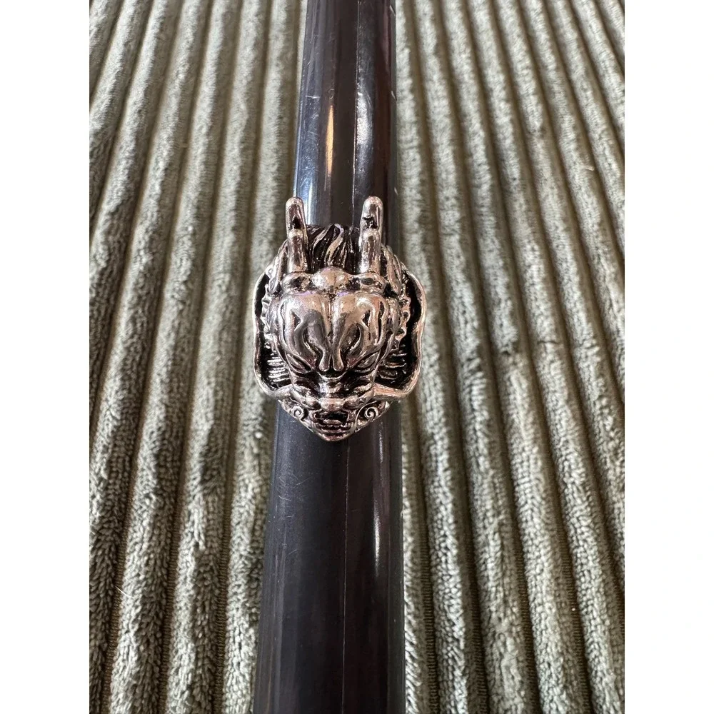Men's Silver Dragon Head Ring Punk Rock Biker‎ Stainless Steel Adjustable Size
